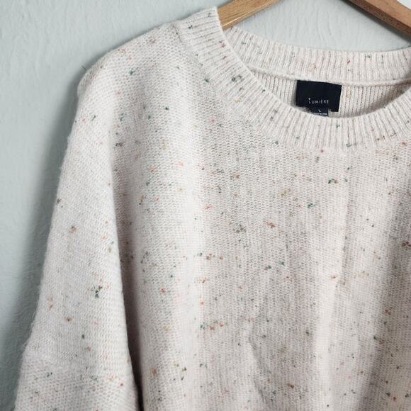 NWT Lumiere Confetti Speckled Wool Blend Dolman Sweater Pink Cream Long L - Picture 2 of 8